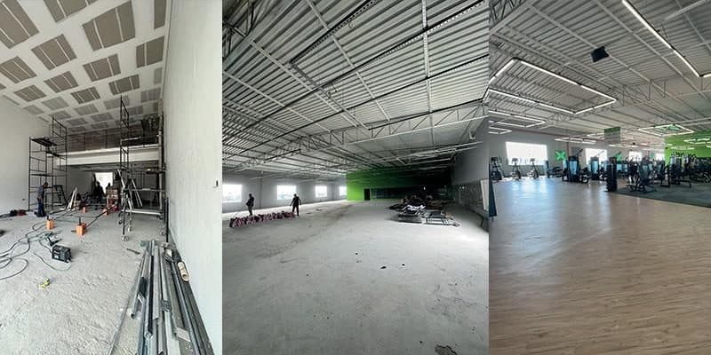 Obra Motion Fit Badra, em Suzano, executada pela Construtora DRC: antes, durante e depois, da reforma à entrega.